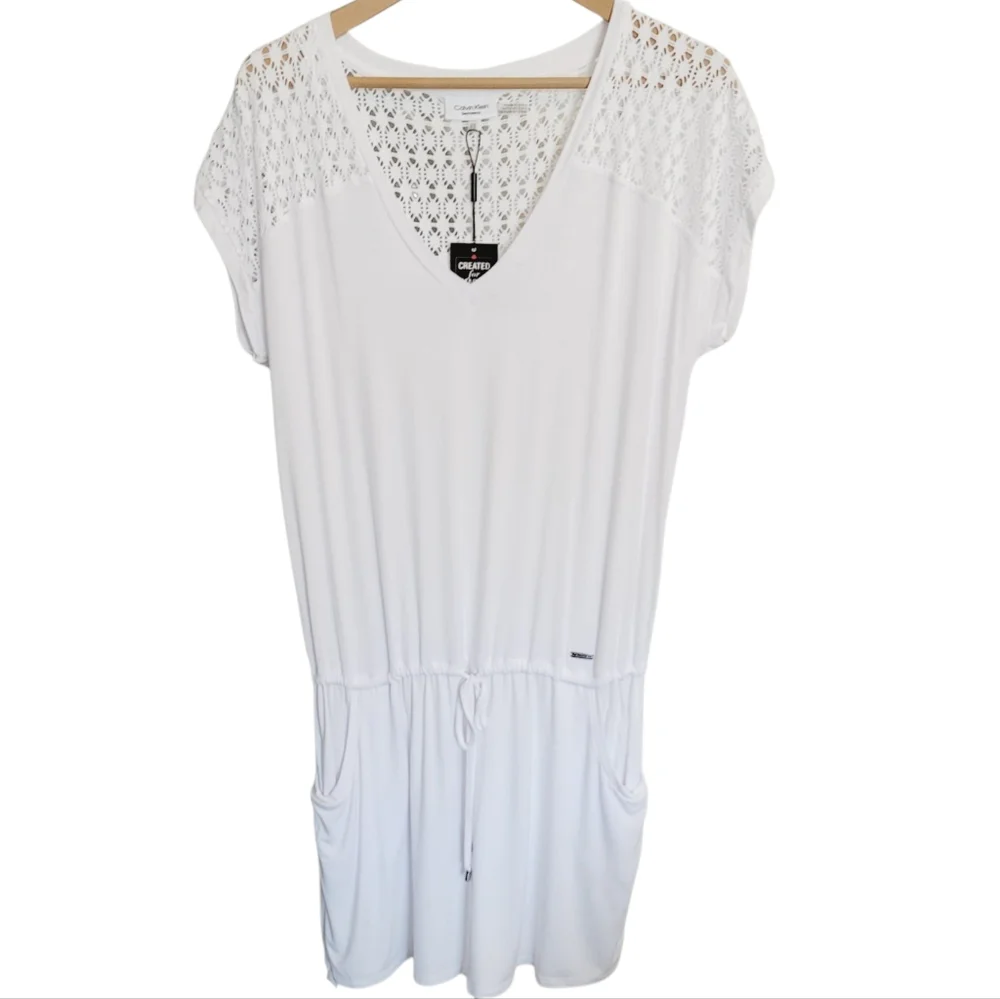 🆕️ Calvin Klein Swimwear Crochet Shoulder Cover Up in White - Size S/M - Picture 5 of 13